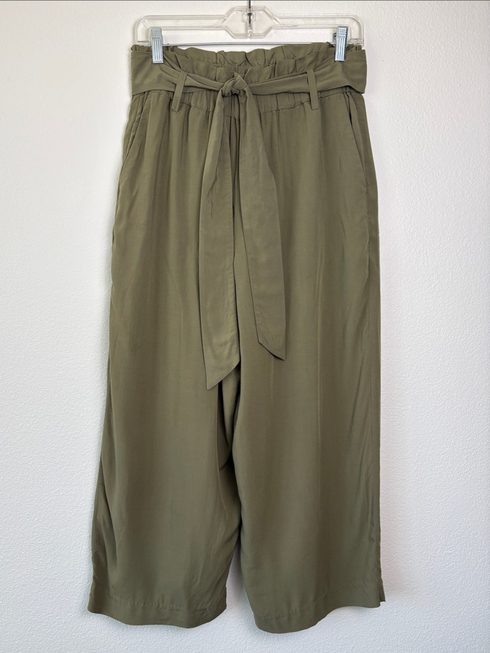 J.Crew Point Sur Olive Green Paperbag Waist Lined Culottes Cropped Pants Sz 6P